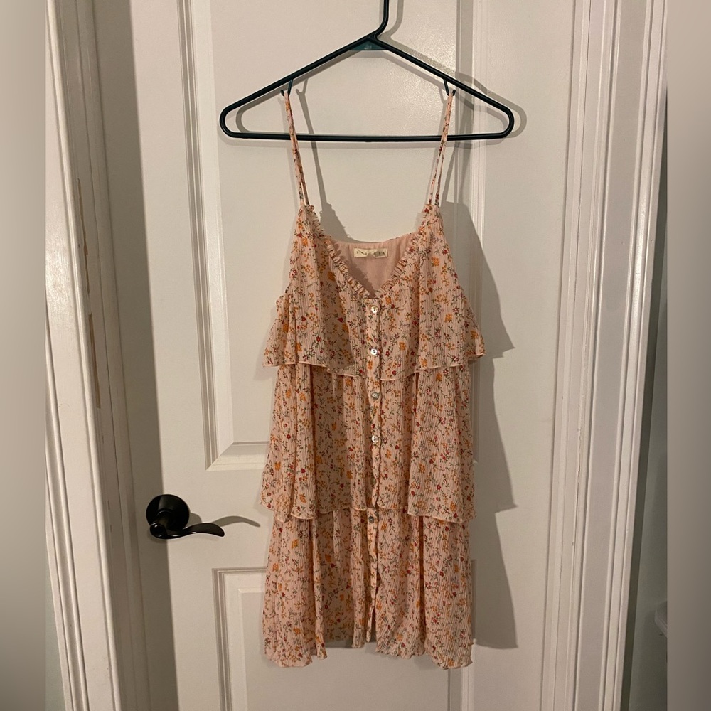 Promesa Pink Floral Tiered Ruffle Adjustable Strap Dress